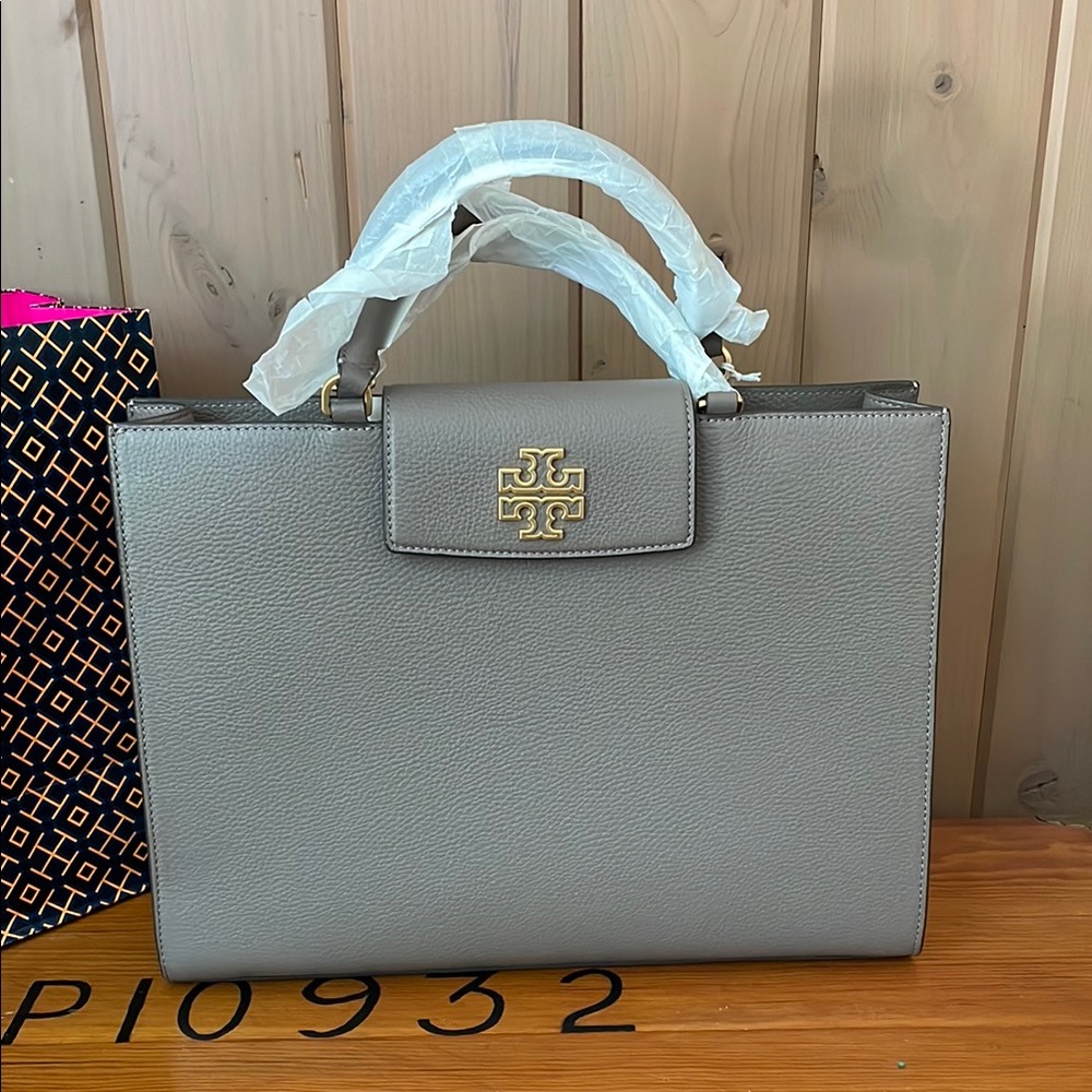 Tory Burch Kira Large Double-Handle Satchel in Light Gray